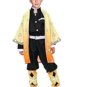 Zenitsu Demon Slayer Kimetsu Costume Kids 8 10 M Anime Cosplay Wig Top Jacket